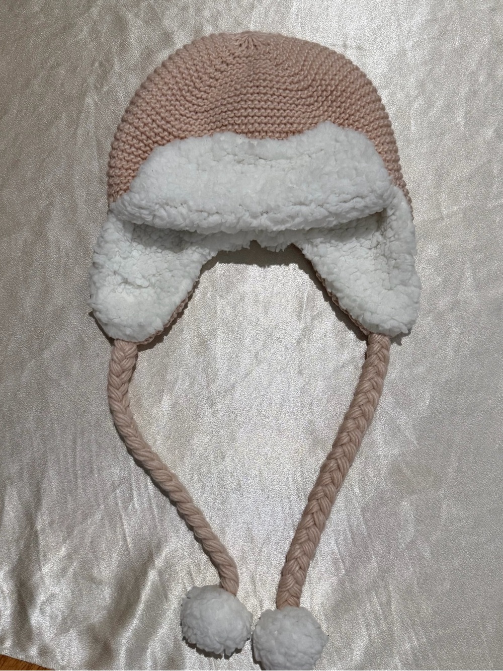 Timberland Pink Knit Sherpa Fleece Lined Earflap Beanie Trapper Hat w/ Pom Poms